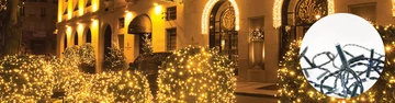 Fényfüzér 20 méteres - statikus melegfehér 196 LED - 5W - IP55 - 24V - zöld kábel