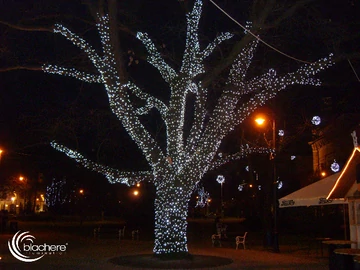 Fényfüzér 20 méteres - statikus hidegfehér 200 LED - 15W - IP66 - zöld kábel