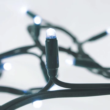 Fényfüzér 20 méteres - statikus hidegfehér 120 LED - 8W - IP66 - zöld kábel