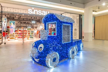 3D Xmas Vonat - 3,55 méteres - Hidegfehér/kék - 124W - IP55/69 - Kárpitos - Animált