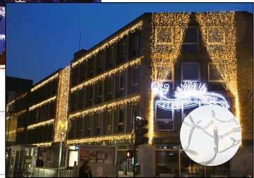 Fényjégcsap 4,5m x 1m - 240 melegfehér statikus LED - 12W - IP66 -  fehér kábel