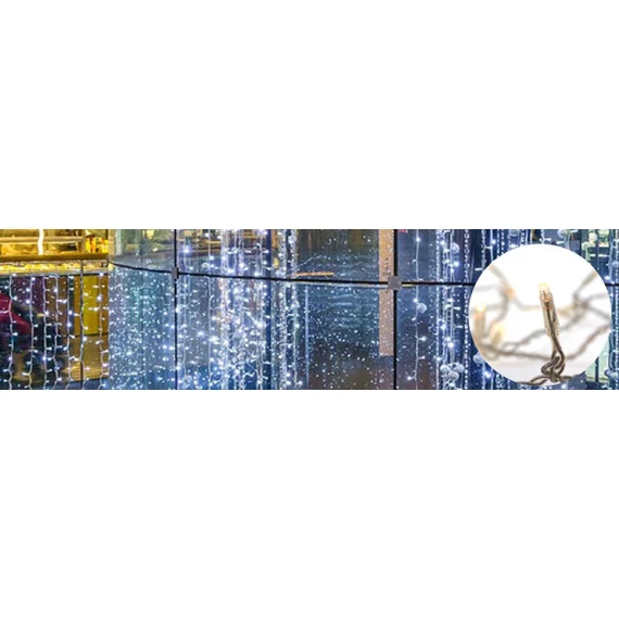 Fényjégcsap 1,5 x 2 méteres, hidegfehér flash, 210 led, átlátszó kábel