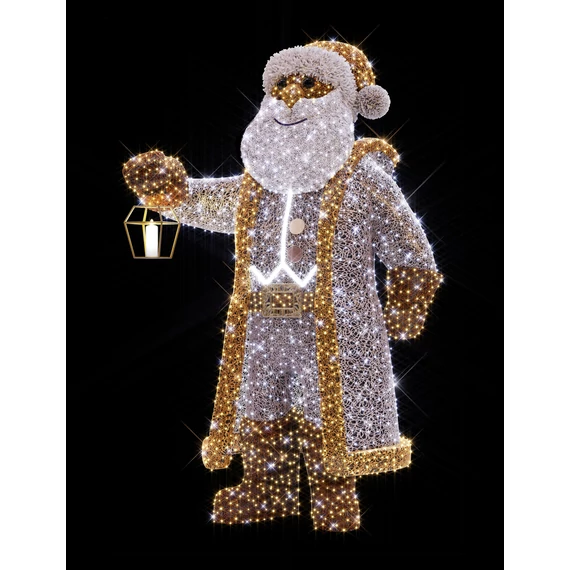3D SANTA CRISTAL Télapó - Flexiprint innováció - 2,90 méteres - Melegfehér/hidegfehér - 40W - IP55/69 - Részben kárpitos - Animált