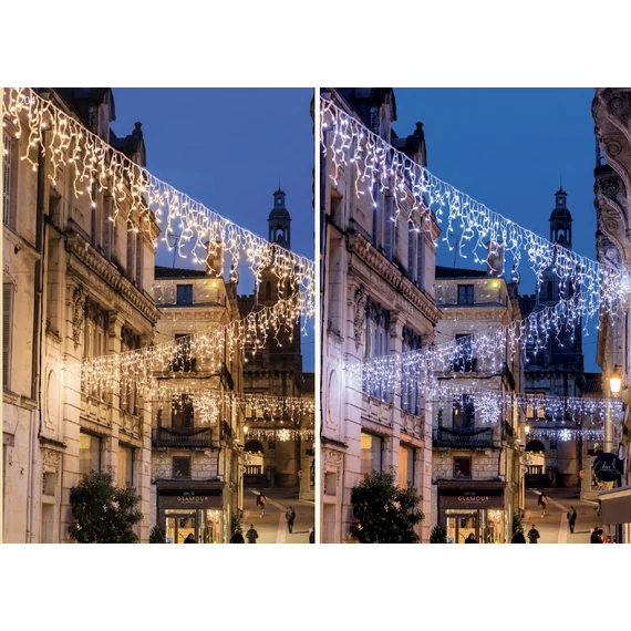 DUO COLORS Flash fényjégcsap 4,50m x 1,00m  180 statikus LED + 60 flash LED, fehér kábel