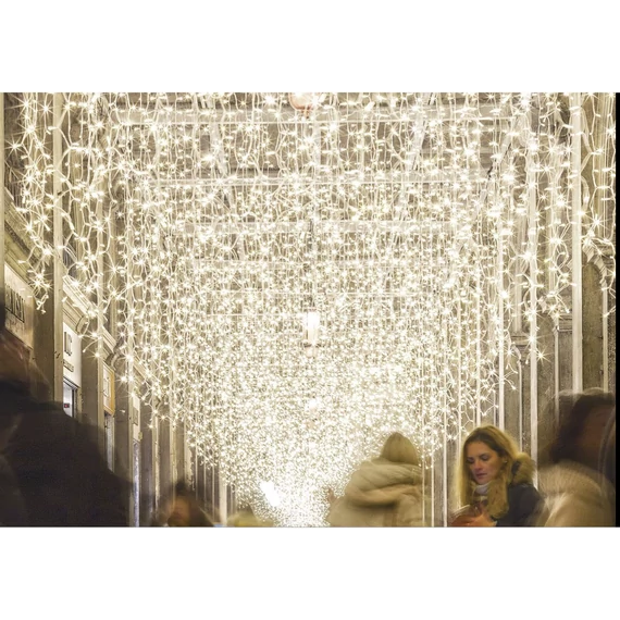 Fényfüggöny LED+ 2 x 3 méteres, 240 melegfehér statikus, 120 hidegfehér flash led, fehér kábel