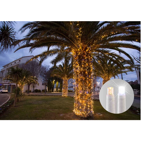 Fényfüggöny 2 x 5 méteres 360 melegfehér statikus, 180 melegfehér flash led, fehér kábel