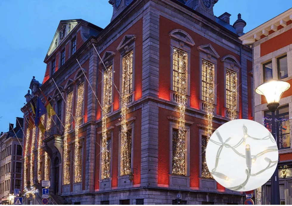 Fényfüggöny 2 x 10 méteres 1350 meleg fehér  statikus, 135 hideg fehér flash LED fehér kábel